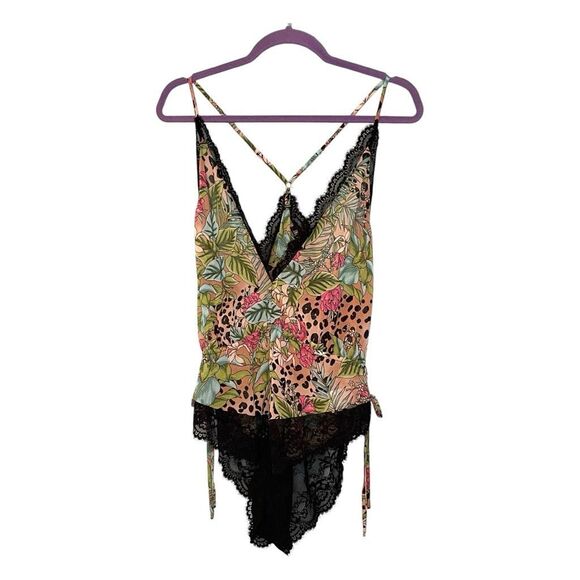 INC International Concepts Lace Chiffon Floral Lingerie Bodysuit Jungle Leopard - Picture 2 of 8